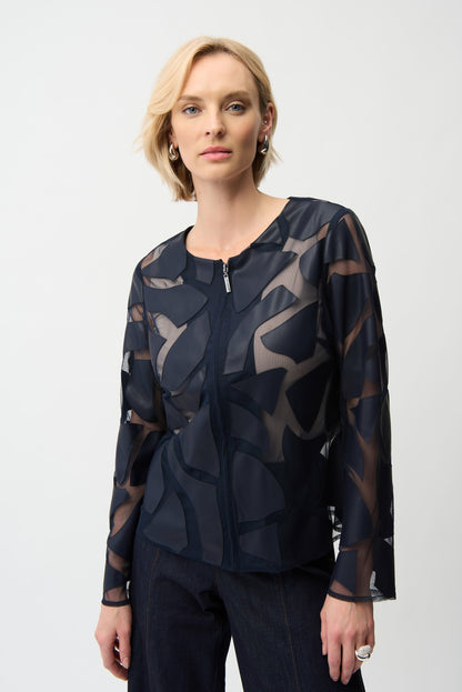Joseph Ribkoff Midnight Blue Leatherette Mesh Jacket 261906