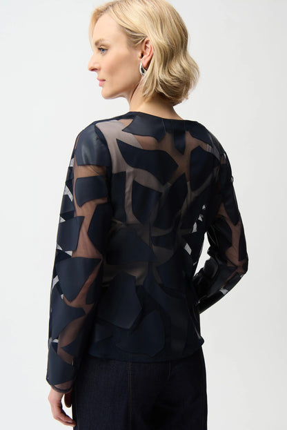 Joseph Ribkoff Midnight Blue Leatherette Mesh Jacket 261906