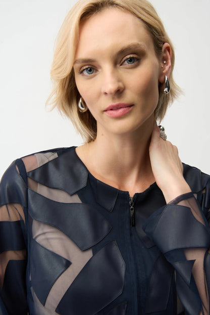 Joseph Ribkoff Midnight Blue Leatherette Mesh Jacket 261906