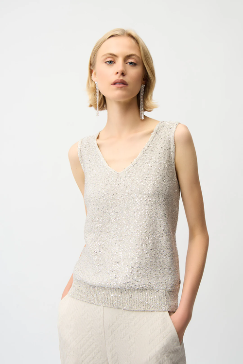 Joseph Ribkoff Moonstone Sequinned V-Neck Sleeveless Top 261914