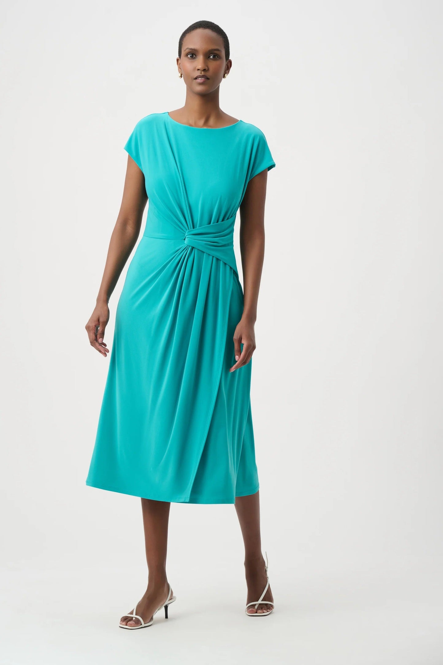 Joseph Ribkoff Ruched Wrap Front Midi A-Line Dress 261146