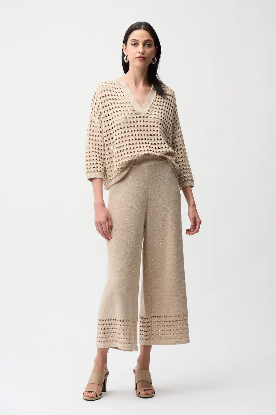 Joseph Ribkoff Sequined Open Knit Pull-On Culotte Pants 261975