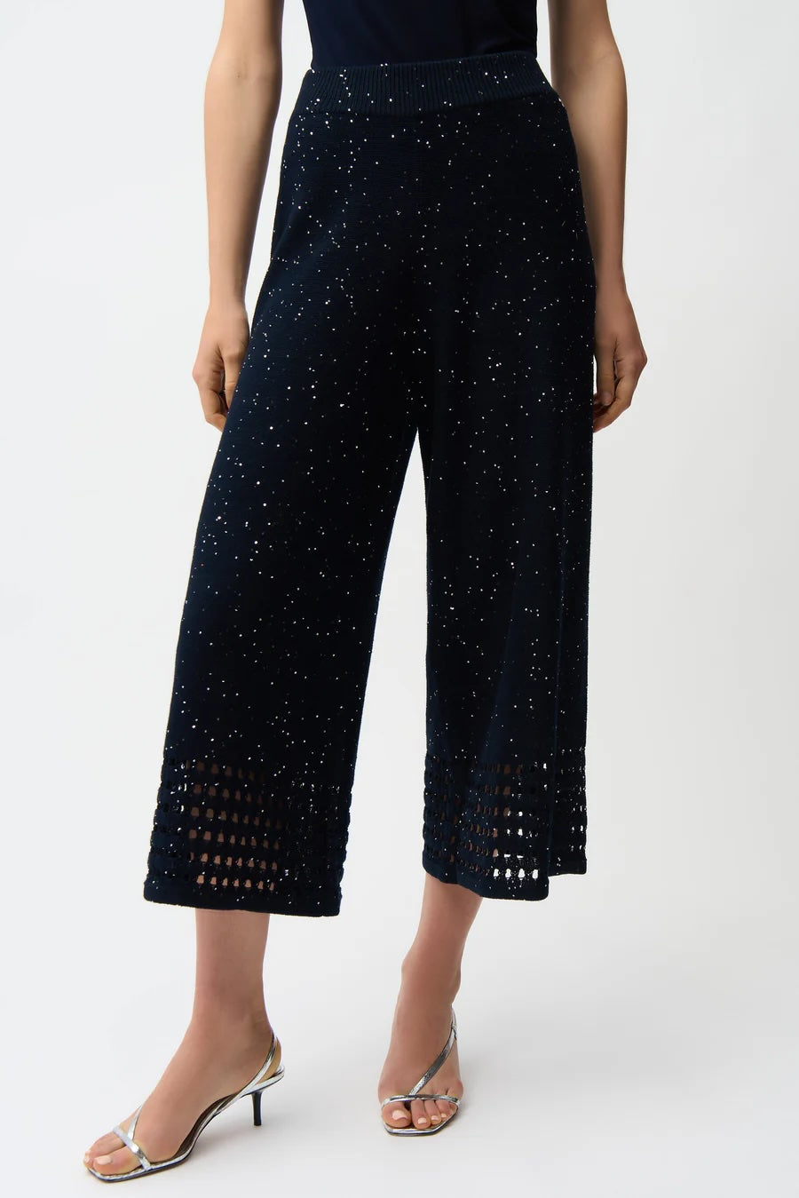 Joseph Ribkoff Sequined Open Knit Pull-On Culotte Pants 261975