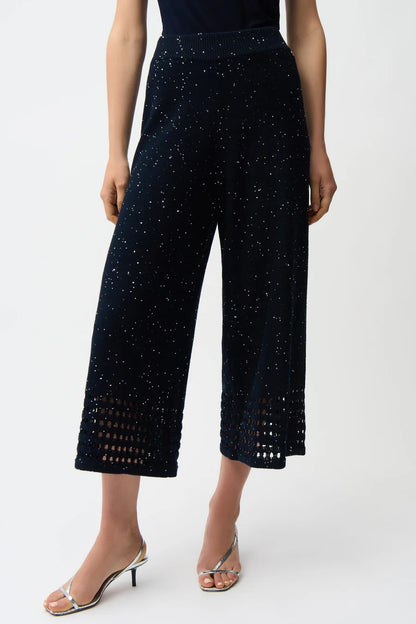 Joseph Ribkoff Sequined Open Knit Pull-On Culotte Pants 261975
