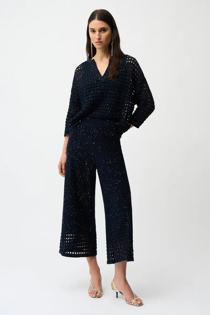 Joseph Ribkoff Sequined Open Knit Pull-On Culotte Pants 261975