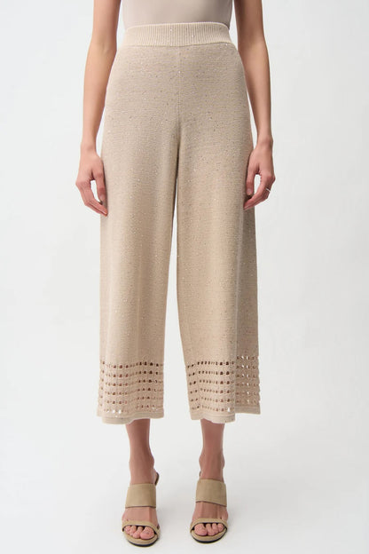 Joseph Ribkoff Sequined Open Knit Pull-On Culotte Pants 261975