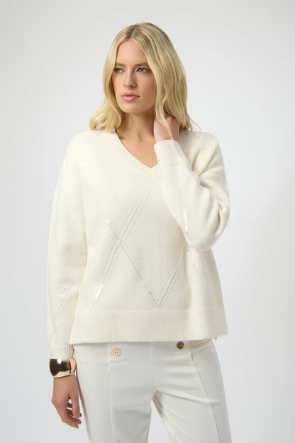 Joseph Ribkoff Sequined V-Neck Pullover Sweater 254949-R