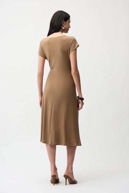Joseph Ribkoff Ruched Wrap Front Midi A-Line Dress 261146