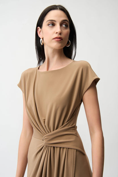 Joseph Ribkoff Ruched Wrap Front Midi A-Line Dress 261146
