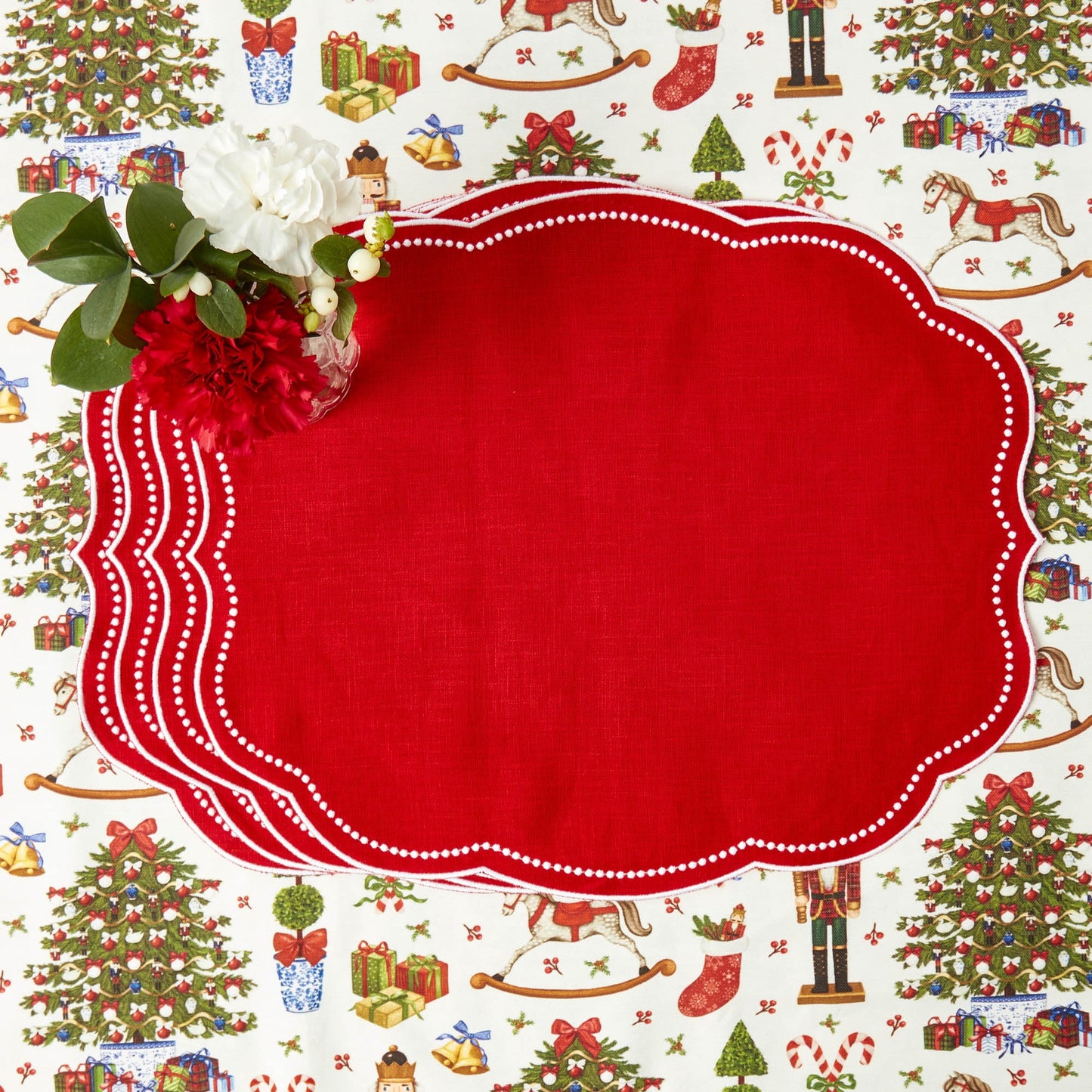 Red Eloise Linen Placemats & Nutcracker Napkins (Set of 4)