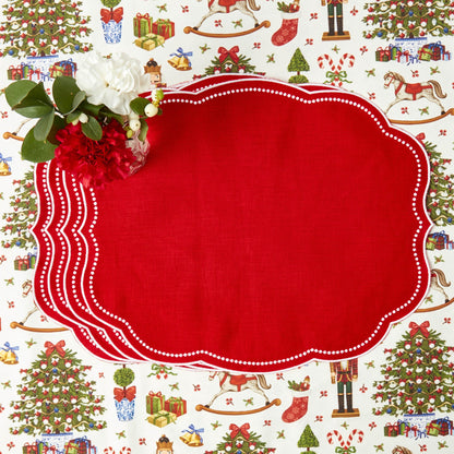 Red Eloise Linen Placemats & Nutcracker Napkins (Set of 4)
