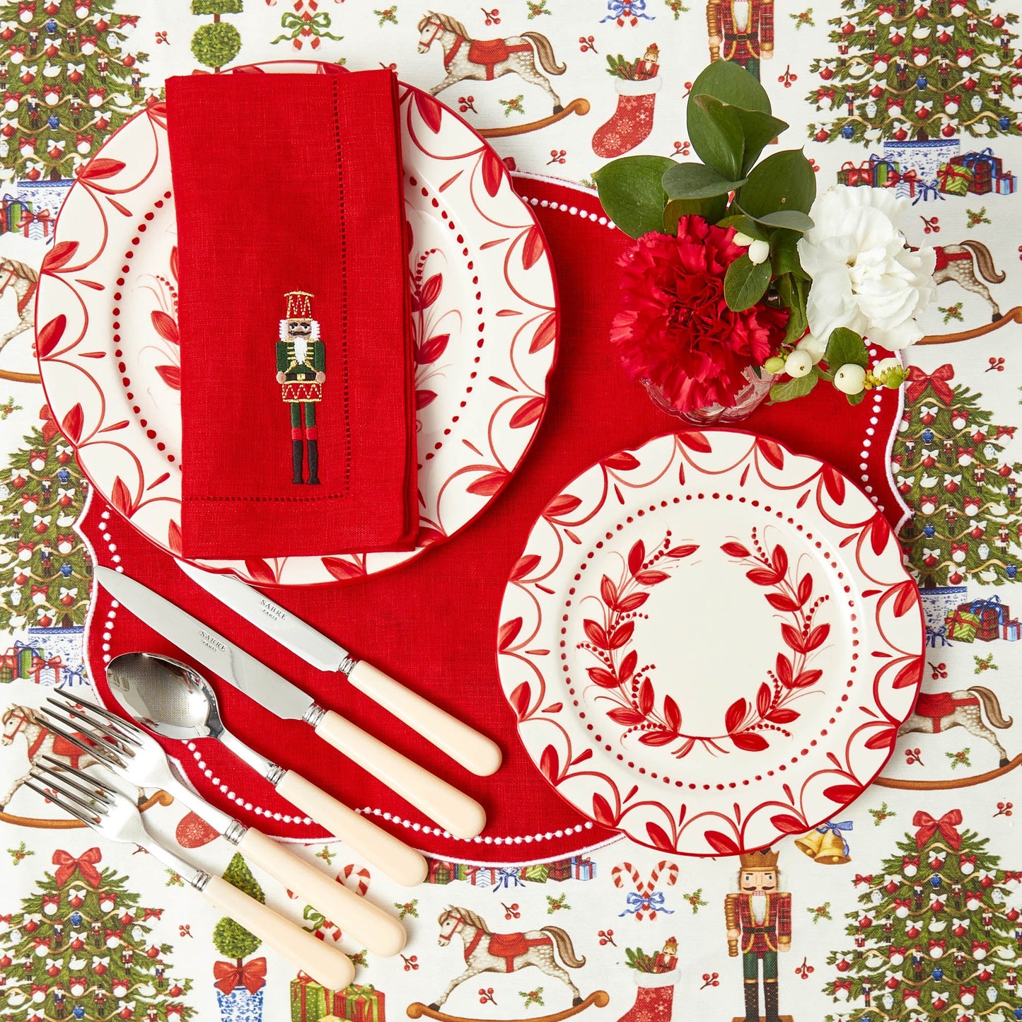 Red Eloise Linen Placemats & Nutcracker Napkins (Set of 4)