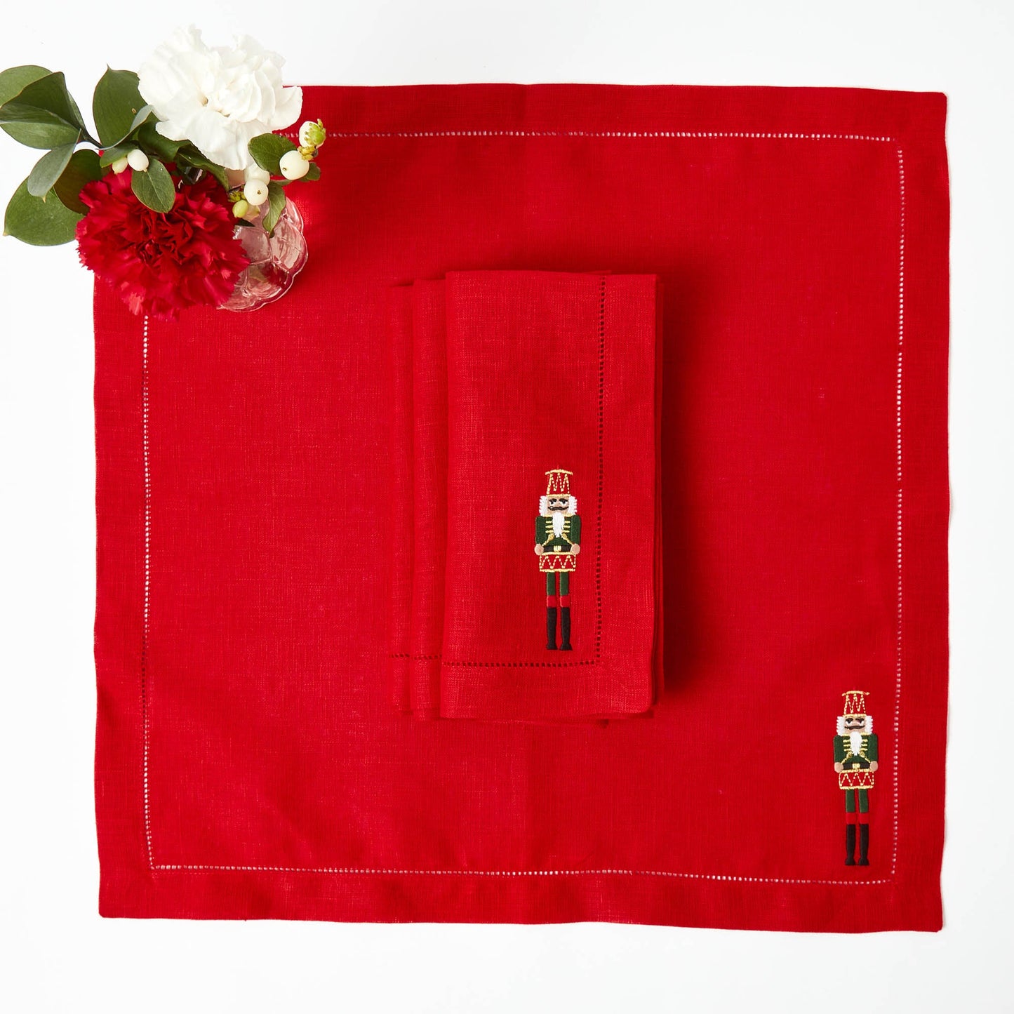 Red Eloise Linen Placemats & Nutcracker Napkins (Set of 4)