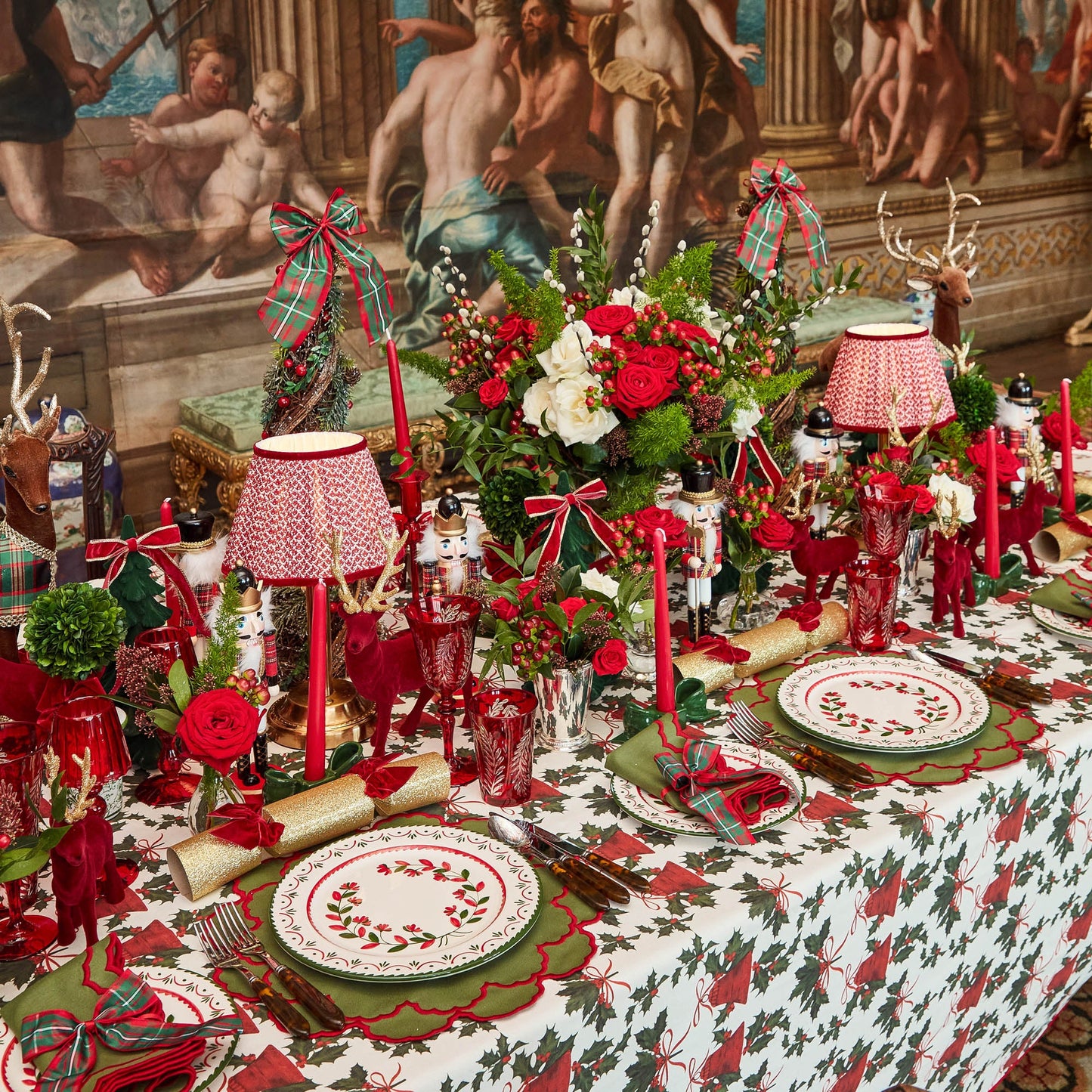 Green & Red Lily Placemats & Napkins (Set of 4)