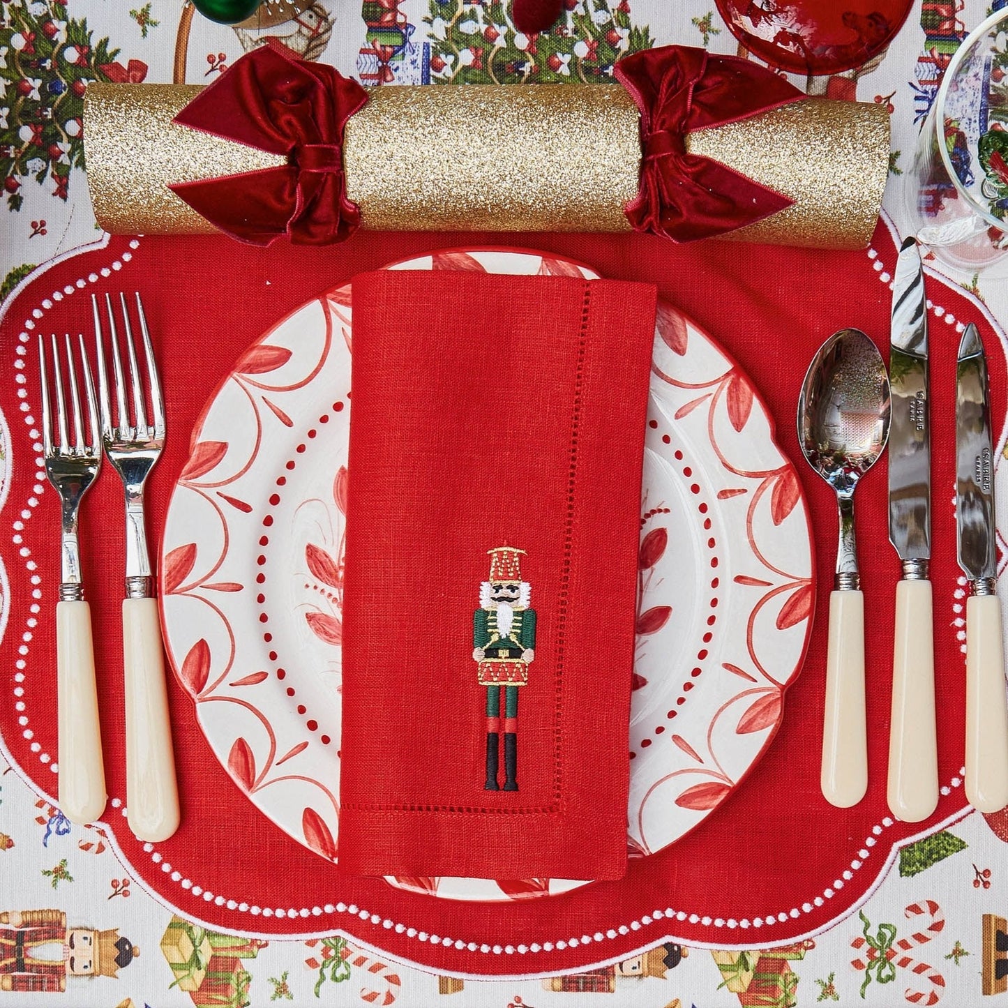 Red Eloise Linen Placemats & Nutcracker Napkins (Set of 4)