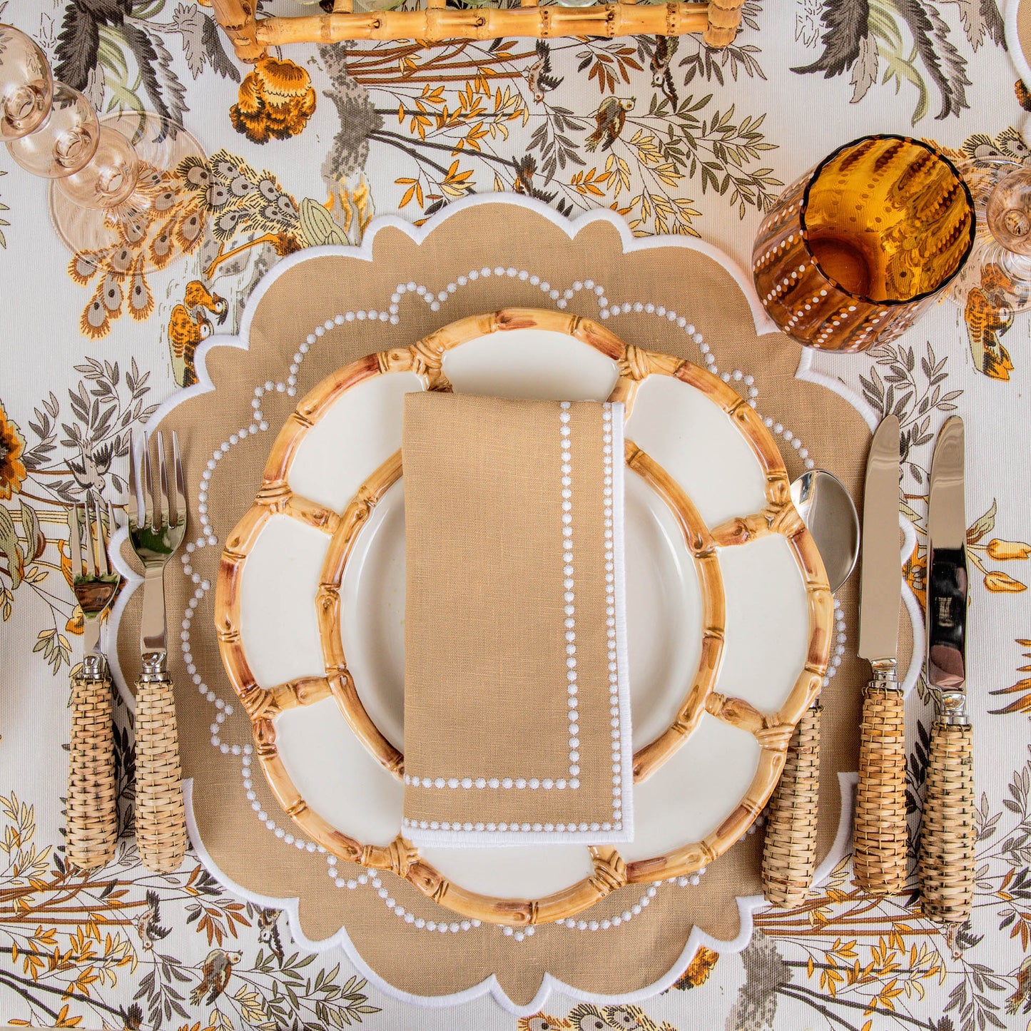 Petal Bamboo Ceramic Dinner Plates (Set of 4)