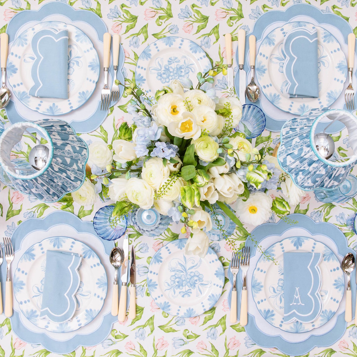 Blue Serena Appliqué Placemats & Napkins (Set of 4)