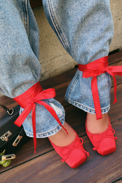 Klara Ballet Lace Up Heels - Red