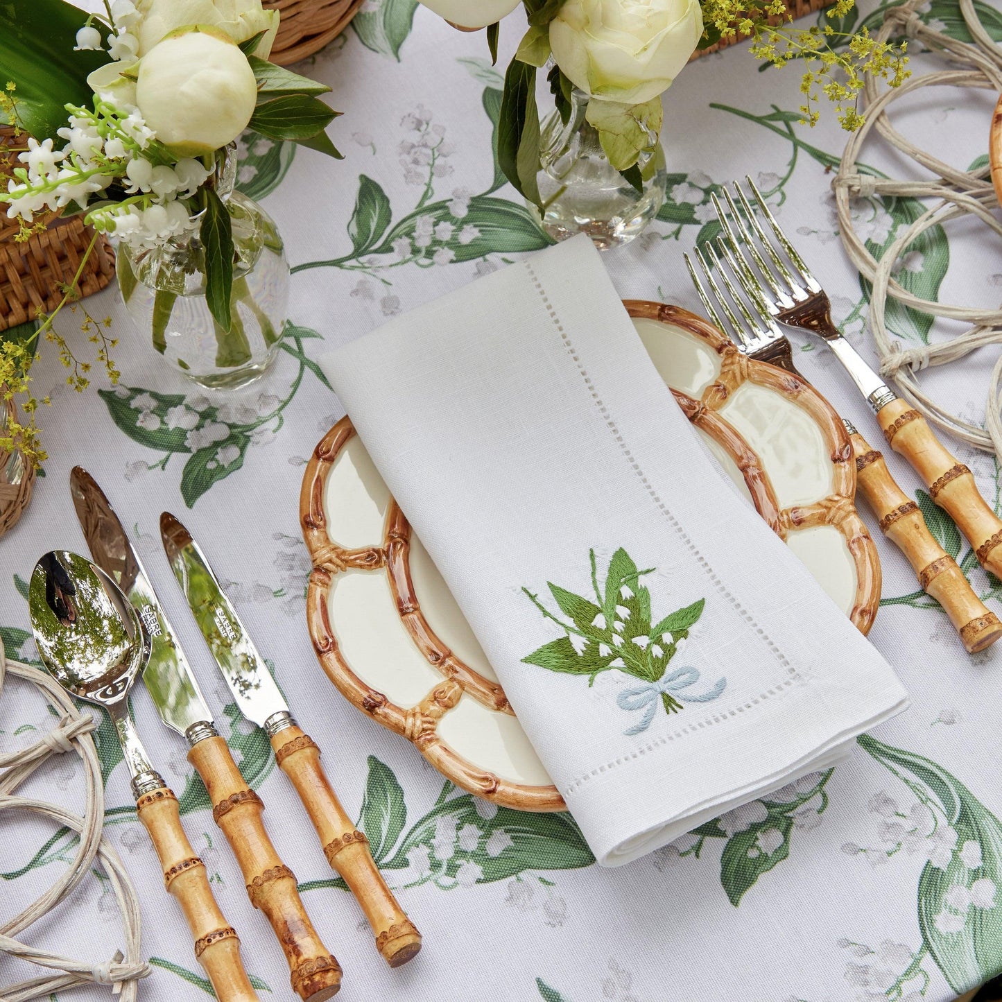 White Lily of the Valley Linen Napkins (Set of 4)
