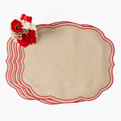 Putty & Red Eloise Linen Placemats & Henrietta Hen Napkins (Set of 4)