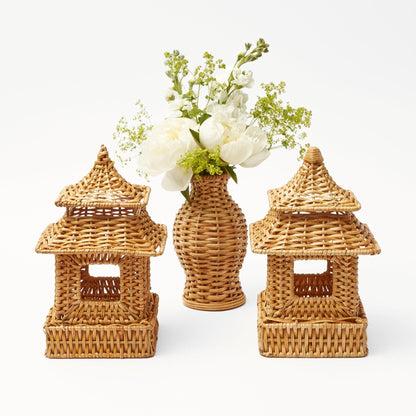 Mini Rattan Pagoda Lanterns (Pair)