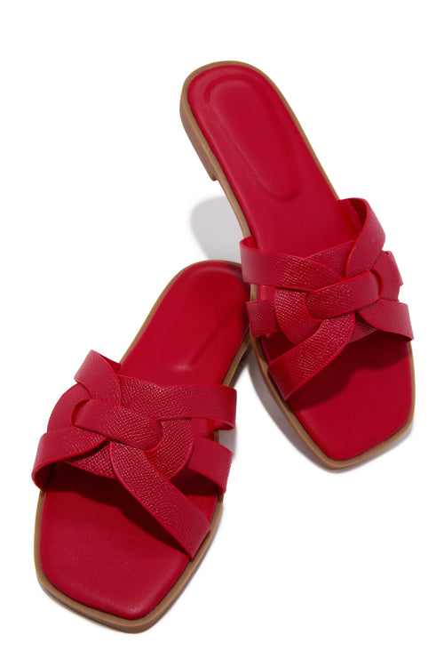 Arely Flat Slip On Sandals - Red