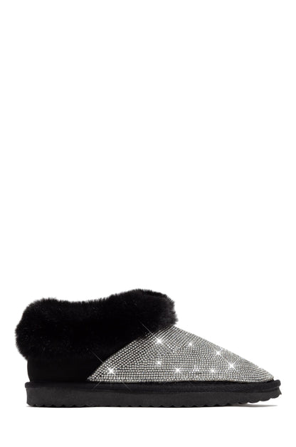 Luxe Status Embellished Faux Fur Boots - Black