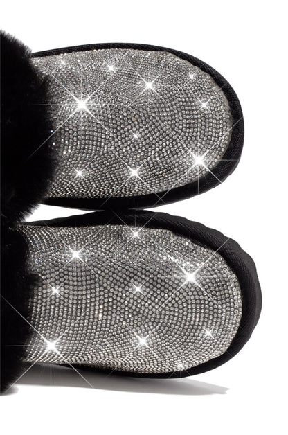 Luxe Status Embellished Faux Fur Boots - Black
