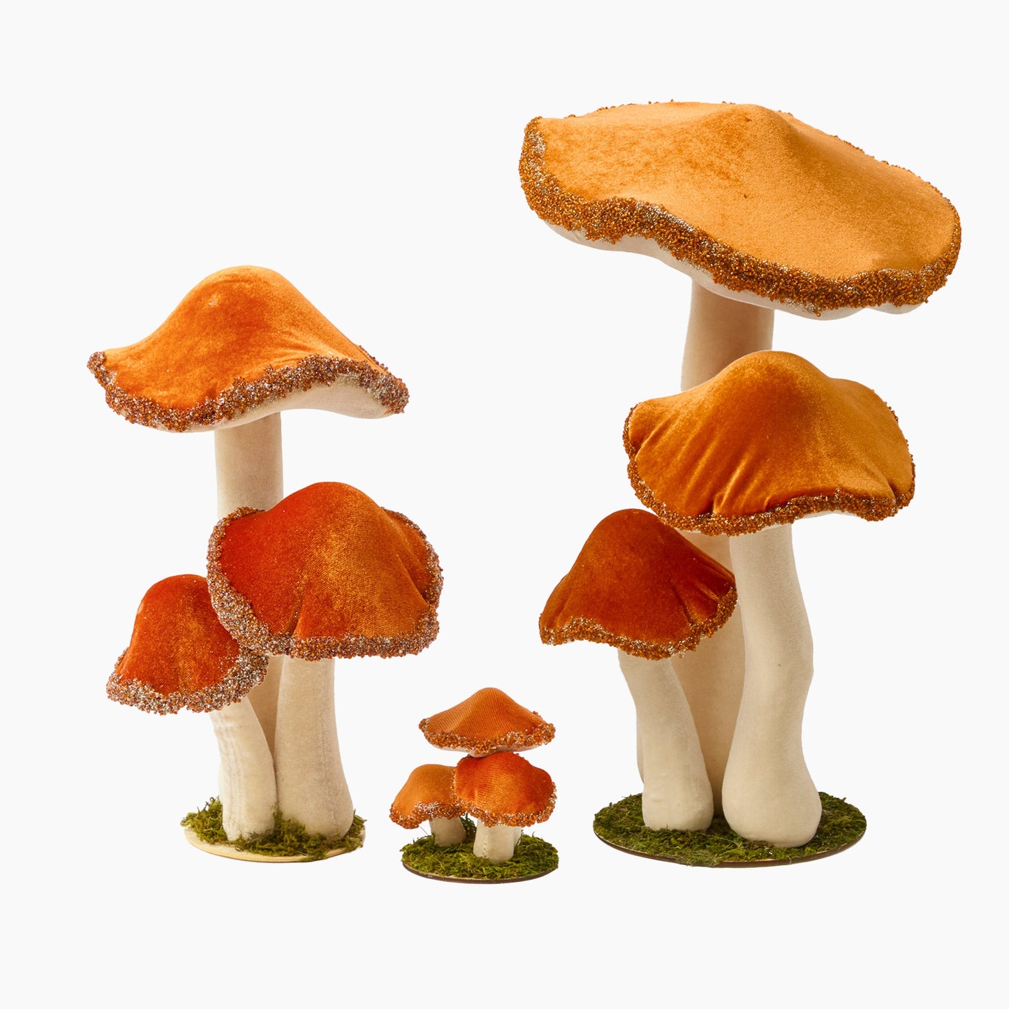 Large Orange Beaded Velvet Mushroom (Set of 4)