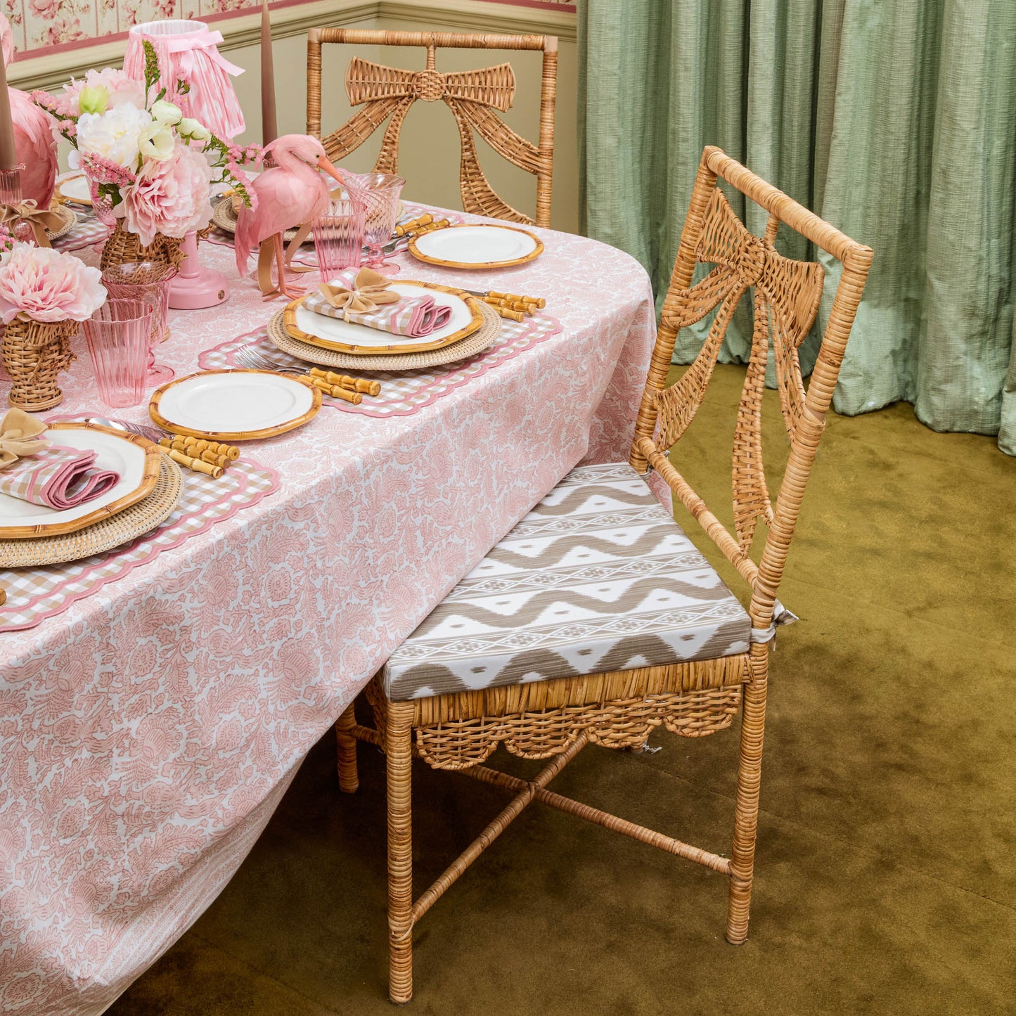 Celine Bow Rattan Chair with Putty Ikat Cushion