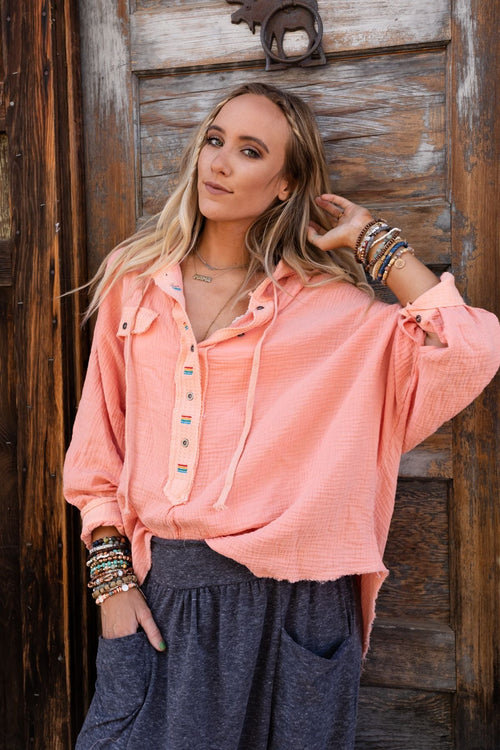 Bono Oversized Hoodie Top - Peach - Pre Order