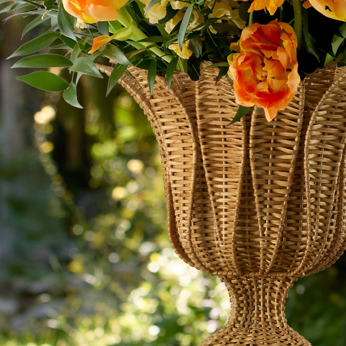 Palm Rattan Urn & Pedestal