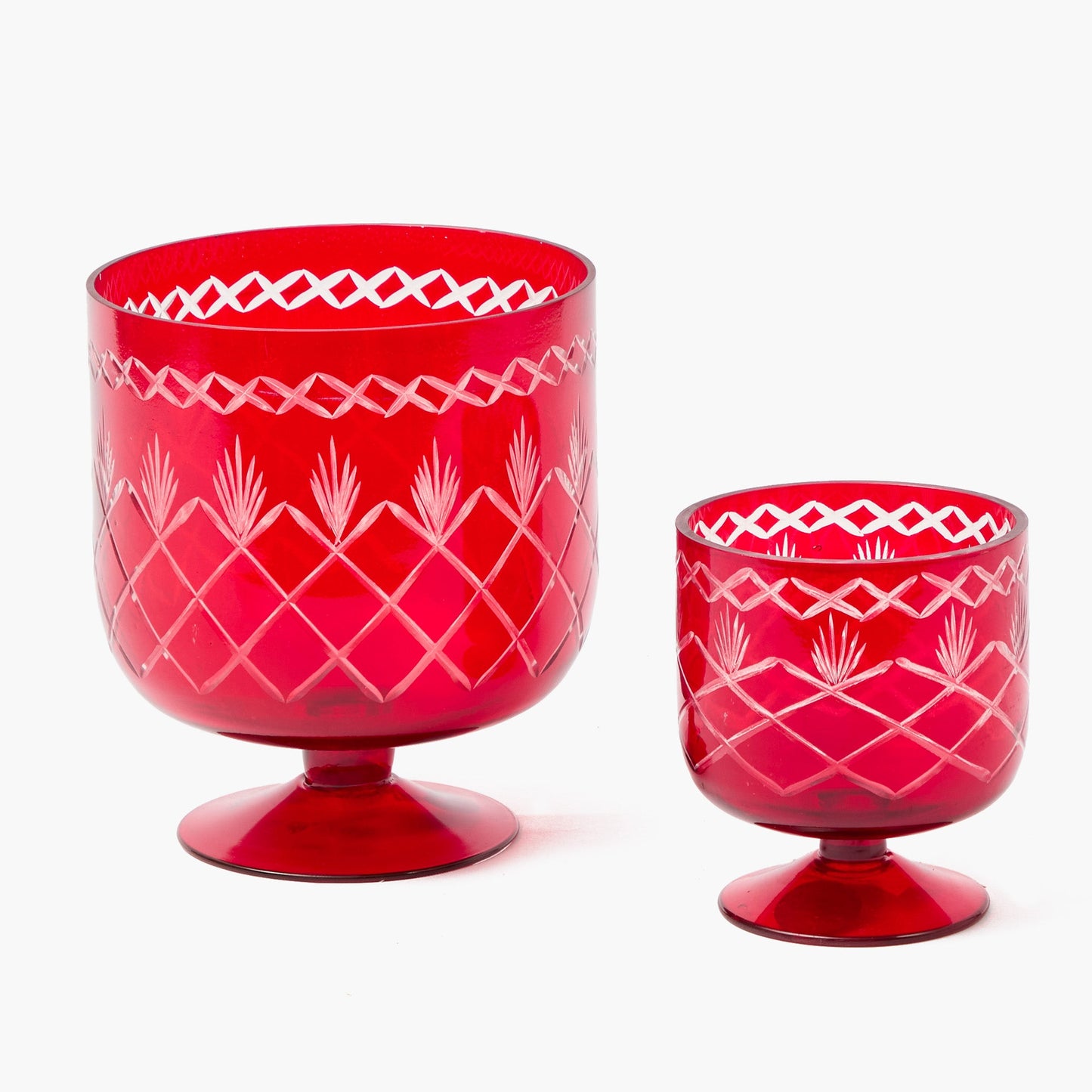 Red Engraved Glass Footed Bowl