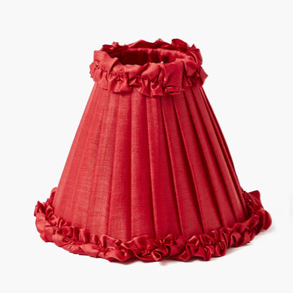 Square Rechargeable Lamp with Red Frilled Silk Shade (18cm)