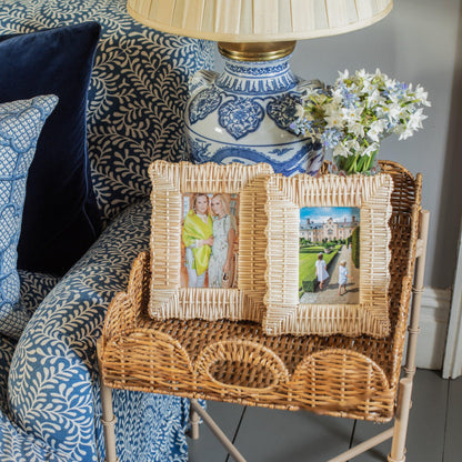 Scalloped Rattan Tray With Stand