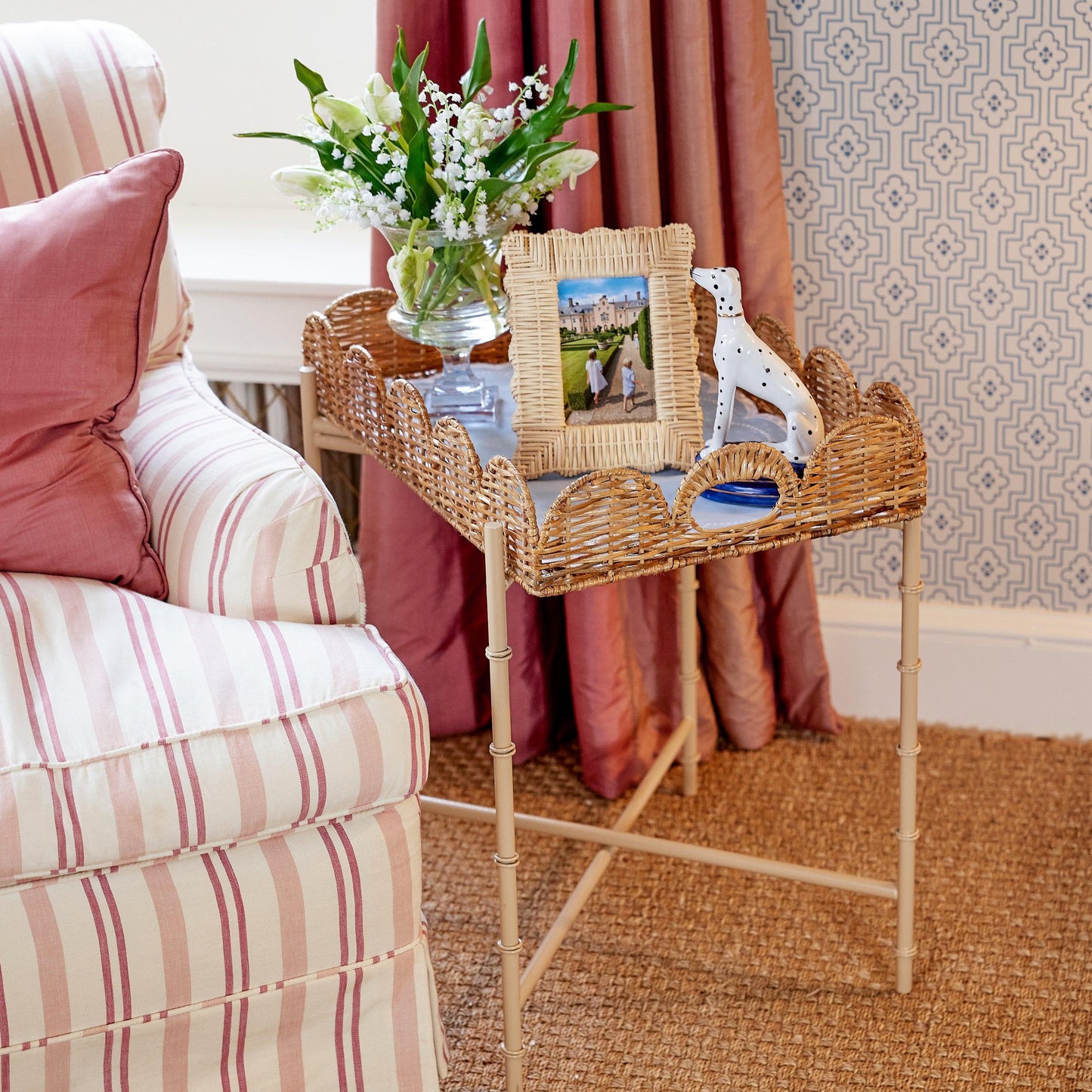Scalloped Rattan Tray With Stand