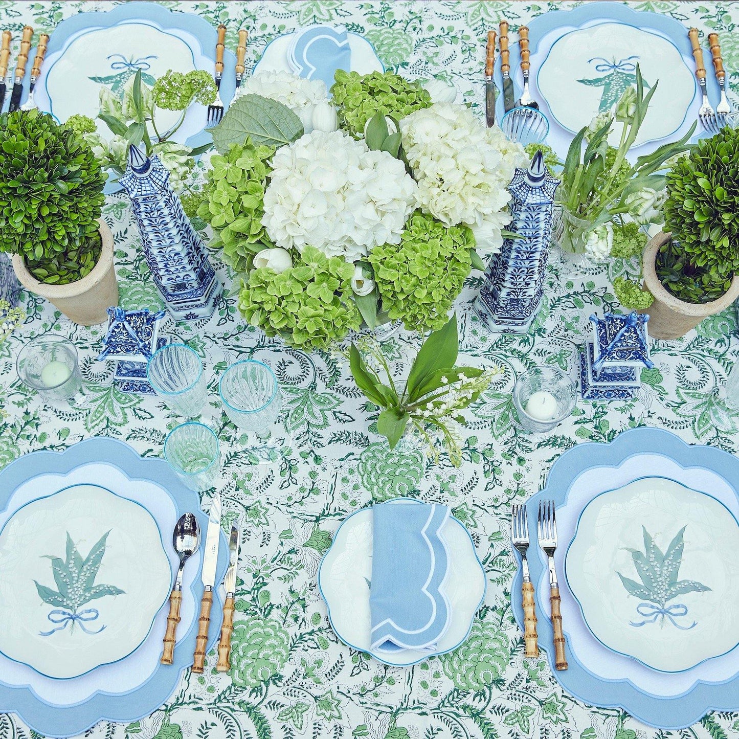 Blue Serena Appliqué Placemats & Napkins (Set of 4)