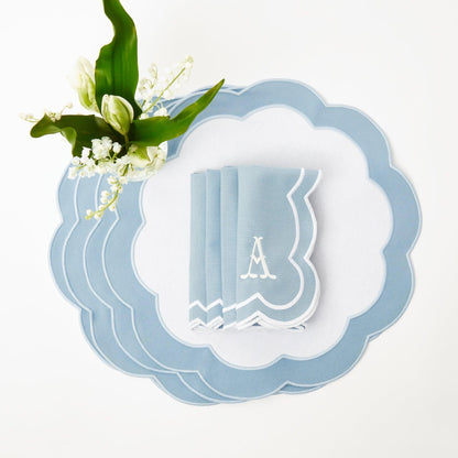 Blue Serena Appliqué Placemats & Napkins (Set of 4)