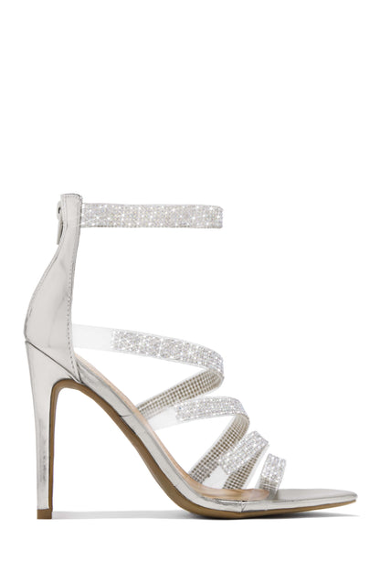 Private Parties Embellished High Heels - Silver