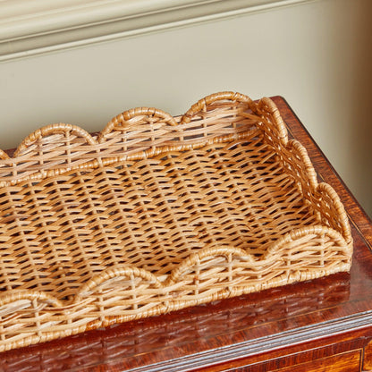 Natural Small Scalloped Rattan Tray