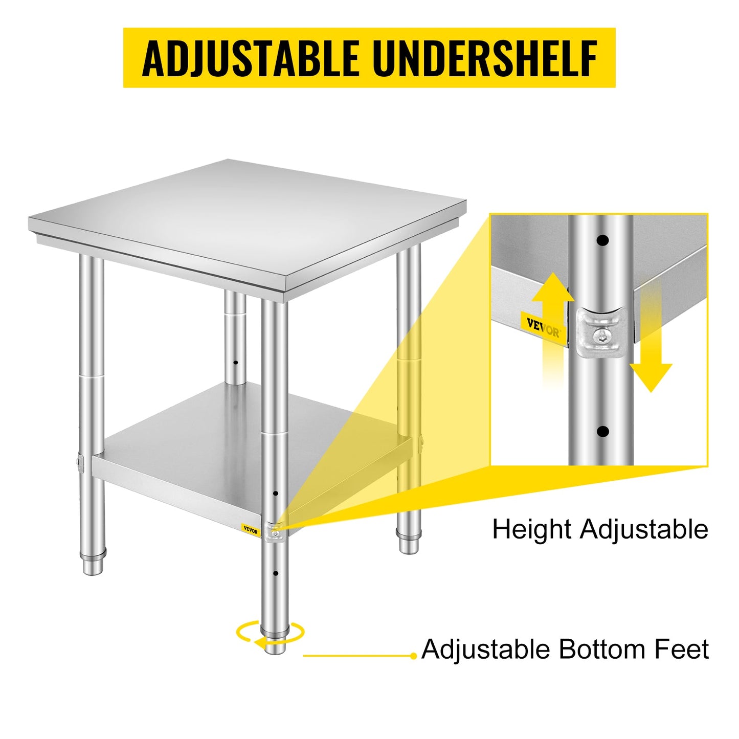 SucceBuy Stainless Steel Kitchen Work Bench Commercial Catering Table Worktable w/Undershelf 330LBS 286LBS for Restaurant