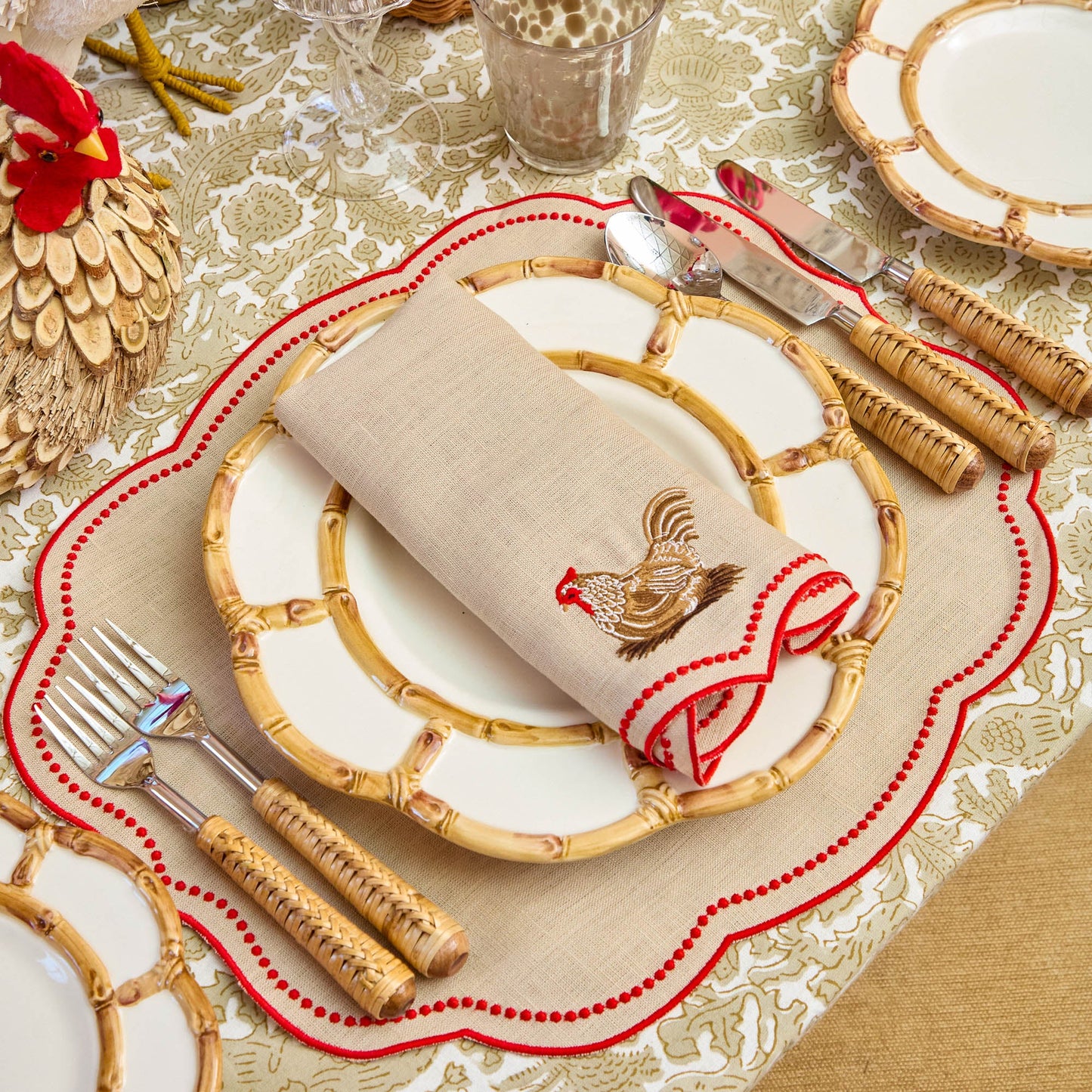 Putty & Red Eloise Linen Placemats (Set of 4)