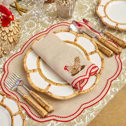 Putty & Red Eloise Linen Placemats & Henrietta Hen Napkins (Set of 4)
