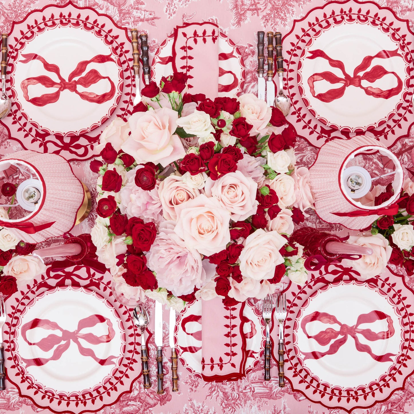 Celine Red Glass Bow Candle Holder (Pair)