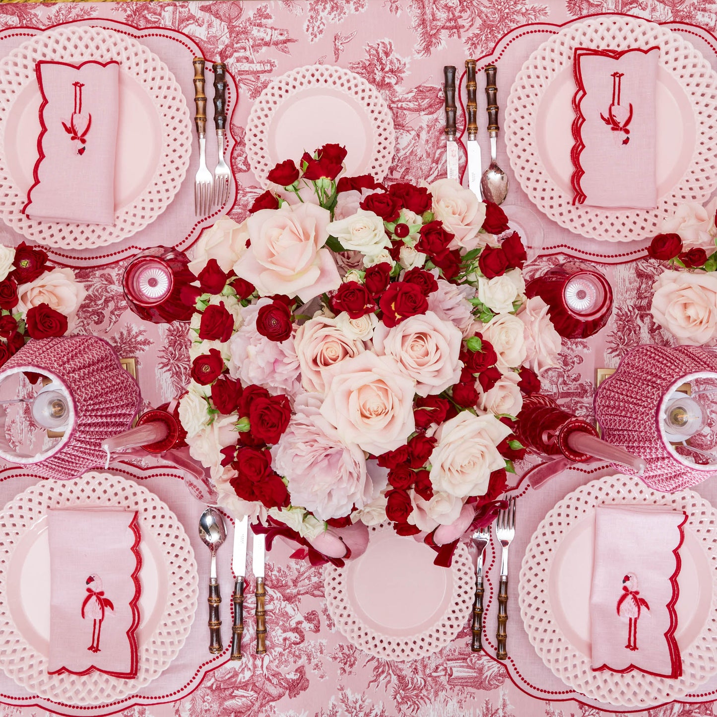 Pink Basketweave Dinner & Starter Plates (Set of 8)
