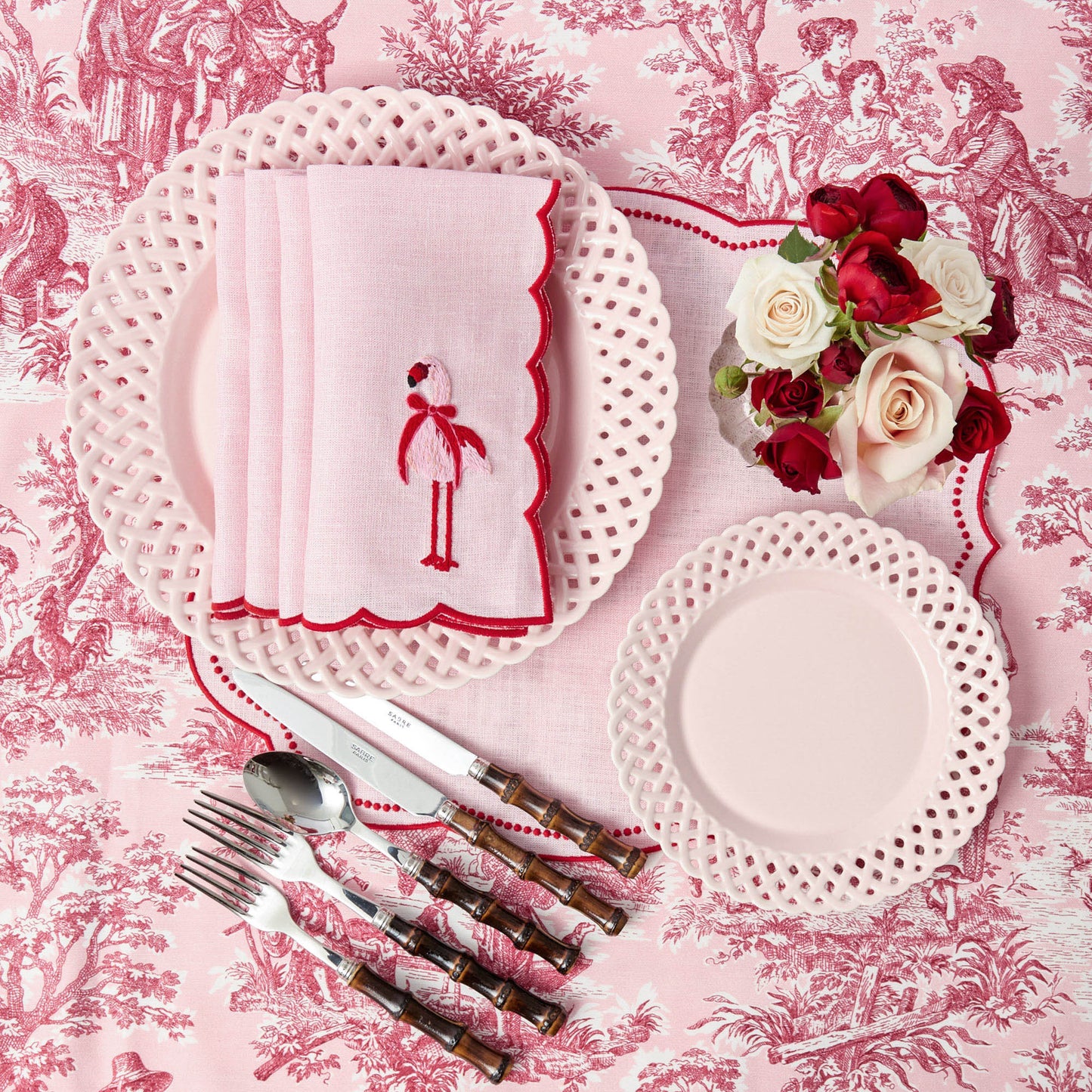 Pink Basketweave Dinner & Starter Plates (Set of 8)