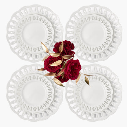 White Lace Dinner & Starter Plates (Set of 8)