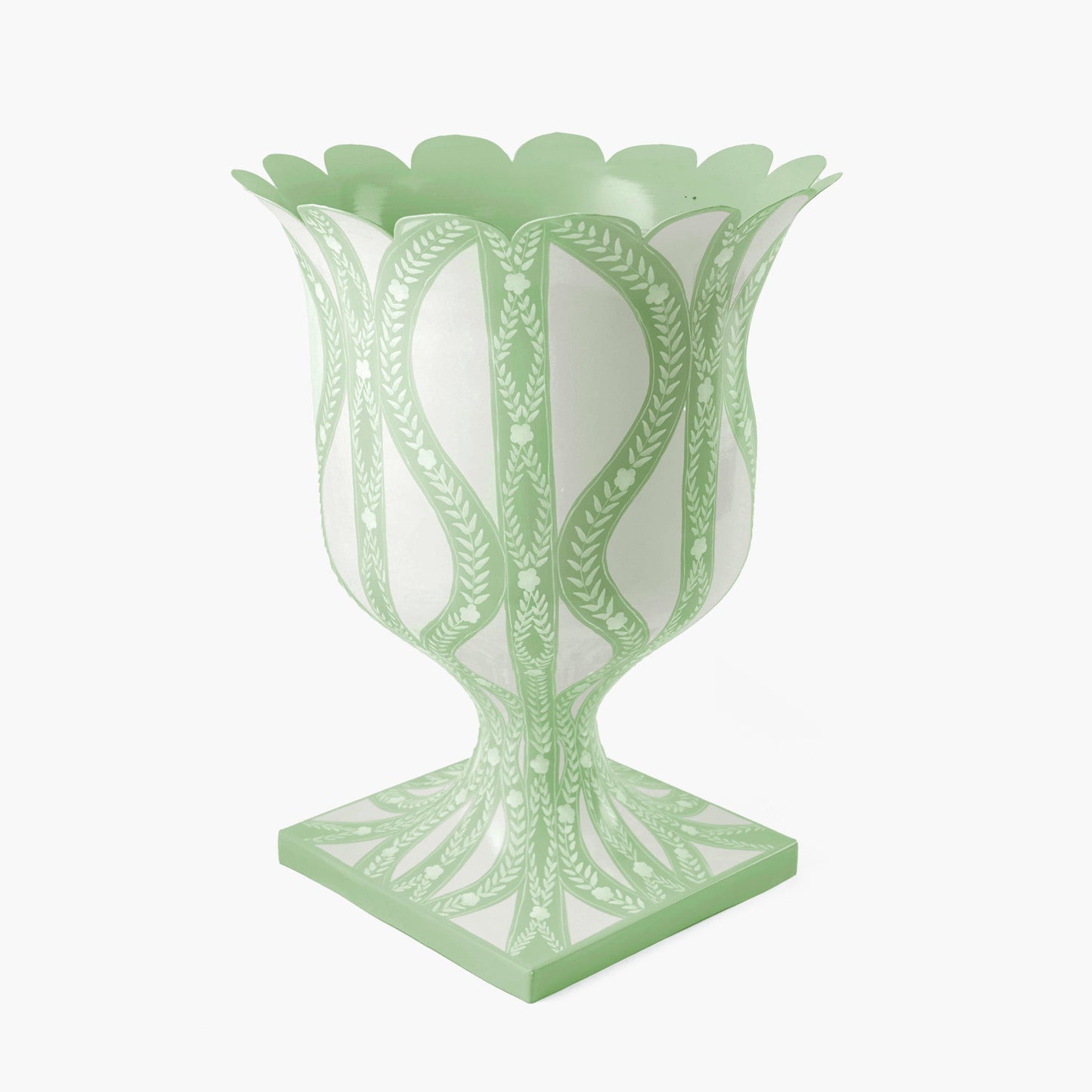 Green Floral Ikat Urn & Pedestal