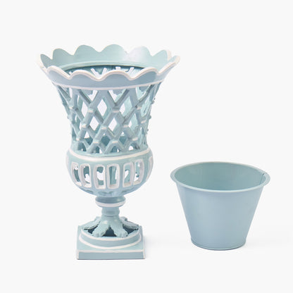 Small Adelaide Soft Blue Scalloped Lattice Urn Vase