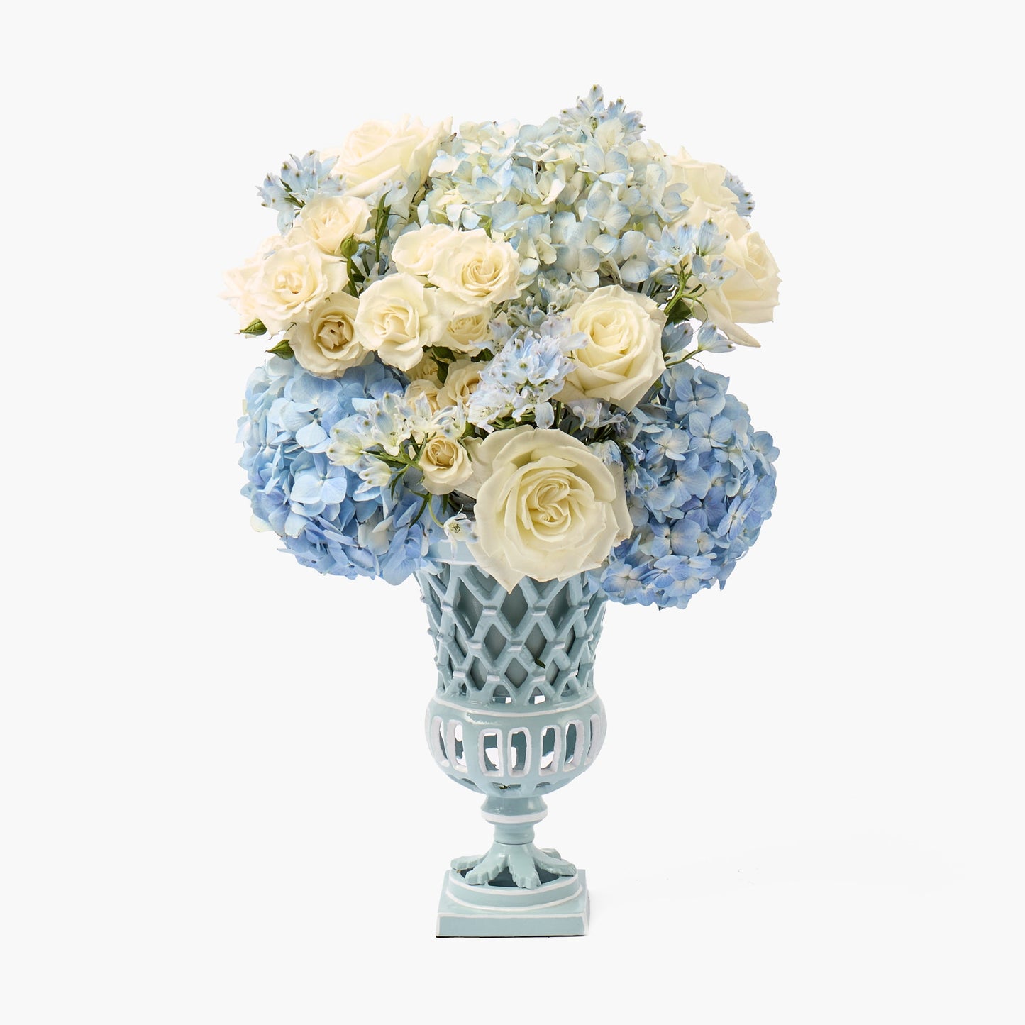 Small Adelaide Soft Blue Scalloped Lattice Urn Vase